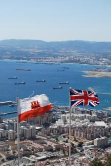 Gibraltar and British flags, view from the rock