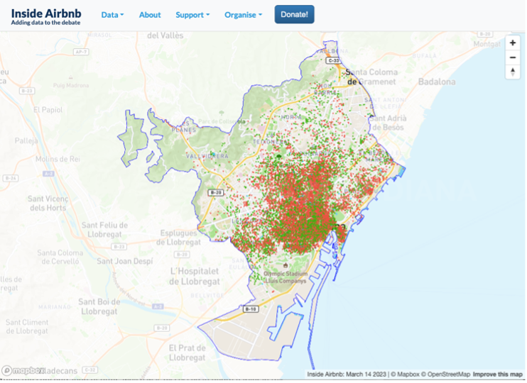 Airbnb map of Barcelona