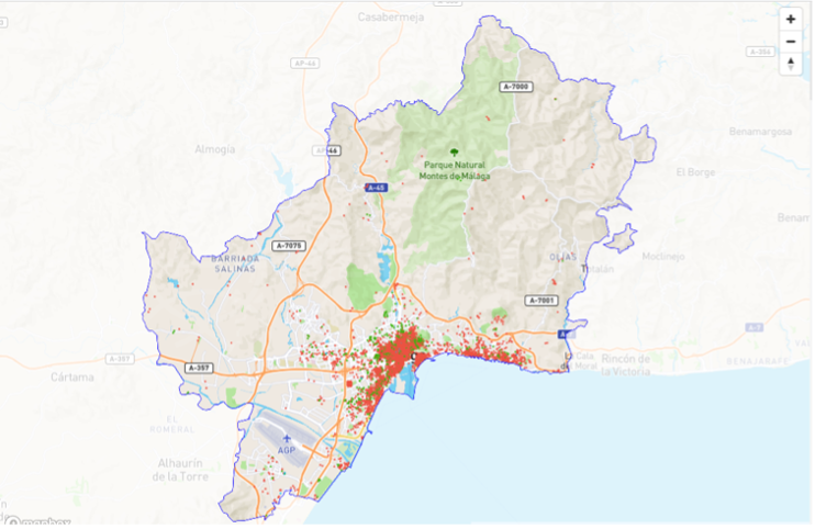 Airbnb map of Málaga